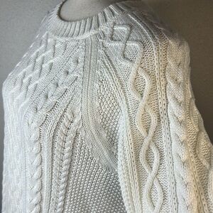 GAP Cable Knit Sweater Women M Tall White Classic Cotton Preppy‎ Coastal Neutral